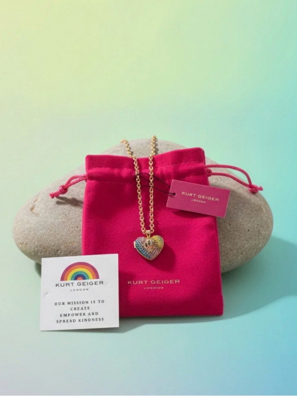 Kurt Geiger London Rainbow Pavé Heart Locket Necklace